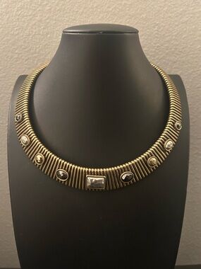 Chico's Two-Tone Ribbed Collar Necklace in Gold and Silver